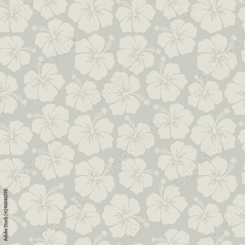 Subtle floral background Gray Hibiscus flowers seamless vector pattern. Feminine backdrop gray hues. For textile fabric wallpaper, covers, surface, wrap, scrapbooking, home decor, page fill.