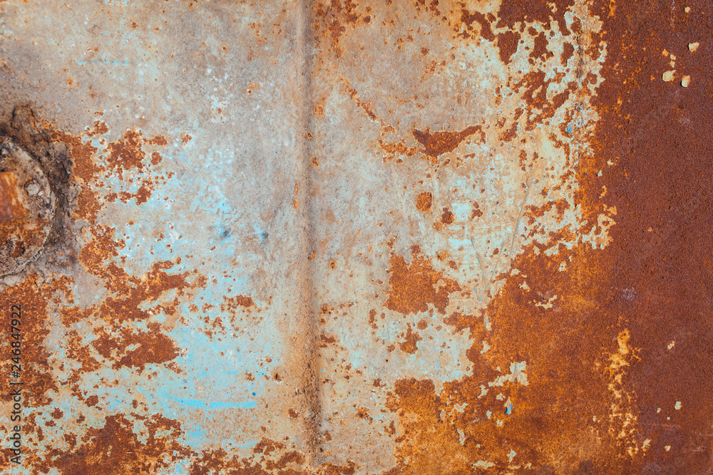 Rusty Metal Background Texture. Rusted, old, vintage, retro background texture on brown metal, steel or iron plate surface. Industrial obsolete concept image