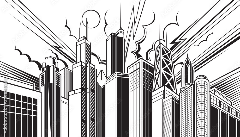 Naklejka premium Chicago skyline czarno-biała
