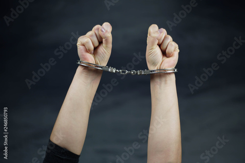 women handcuffed in criminal concept 
