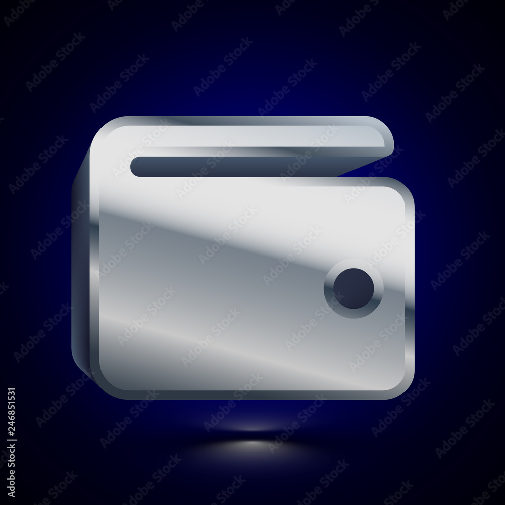Fototapeta premium 3D stylized Wallet icon. Silver vector icon. Isolated symbol illustration on dark background.