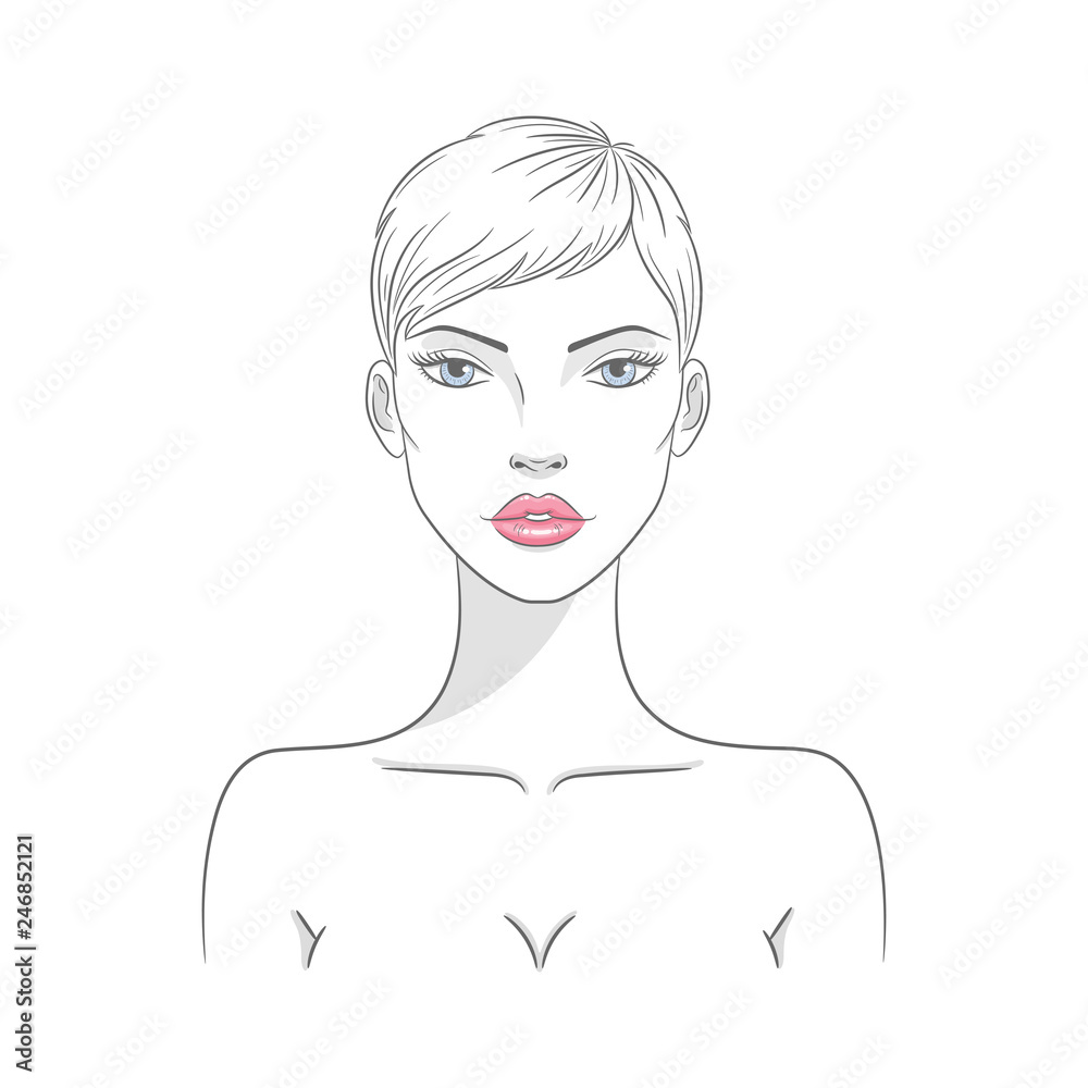Vector illustration of a beautiful young nude woman with short haircut, isolated on white background. Fashion model sketch Vector illustration of a beautiful young nude woman with short haircut, isolated on white background. Fashion model sketch