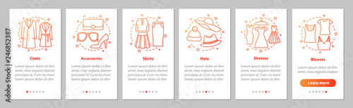 Women's clothes onboarding mobile app page screen with linear co