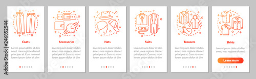 Men's clothes onboarding mobile app page screen with linear conc