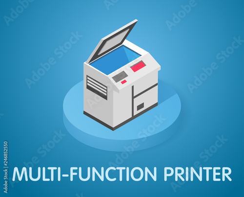 Multi-function printer isometric icon. Vector illustration. 3d concept
