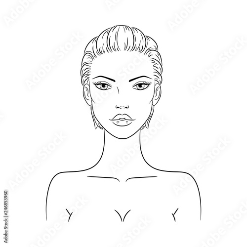 Vector illustration of a beautiful young nude woman with short haircut, isolated on white background. Fashion model sketch