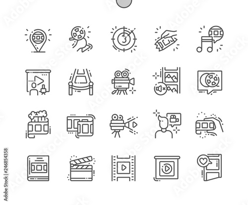 Film Well-crafted Pixel Perfect Vector Thin Line Icons 30 2x Grid for Web Graphics and Apps. Simple Minimal Pictogram