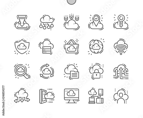 Cloud Computing Well-crafted Pixel Perfect Vector Thin Line Icons 30 2x Grid for Web Graphics and Apps. Simple Minimal Pictogram