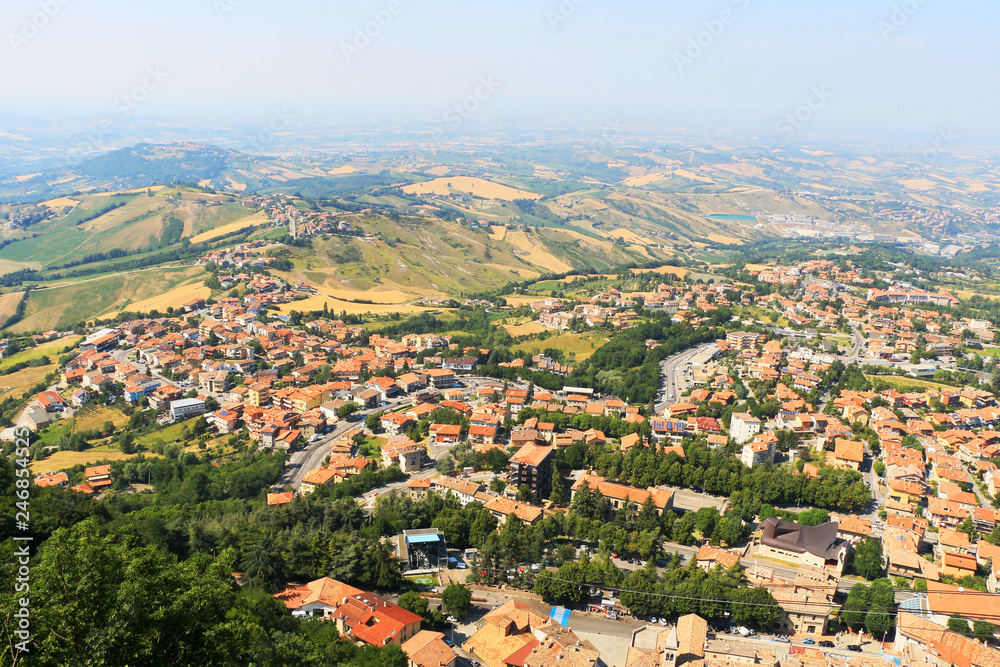 Scenic view to San Marino city from height, Italy.