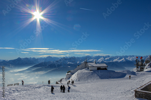 Panorama of Innsbruck and the alps in Winter with cirrostratus clouds