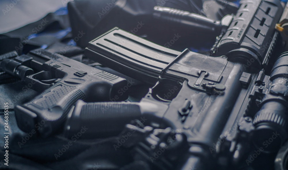 military equipman and weapons close up shooting military equipman and weapons close up shooting