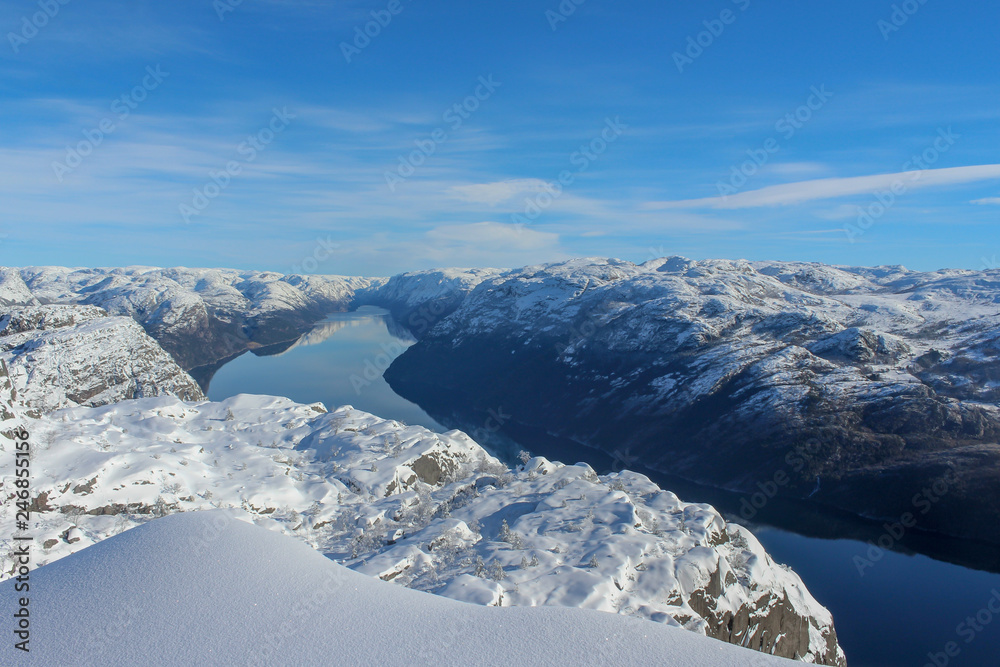 Preikestolen in Winter, view from Preikestolen on Lysefjord, Stavanger,  Norway Stock Photo | Adobe Stock