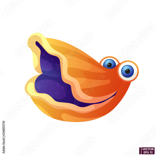 Cartoon character funny oyster smiling.