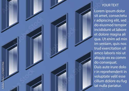 The wall of a modern office building with many windows. Vector illustration.