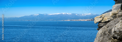view from the mountains of Liguria in winter days with an blue sky from the sea