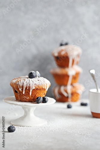 Blueberry muffins with lemon glaze. 