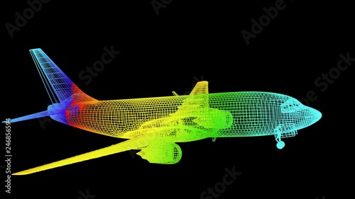 3d rendering of an outline rainbow color object isolated on black