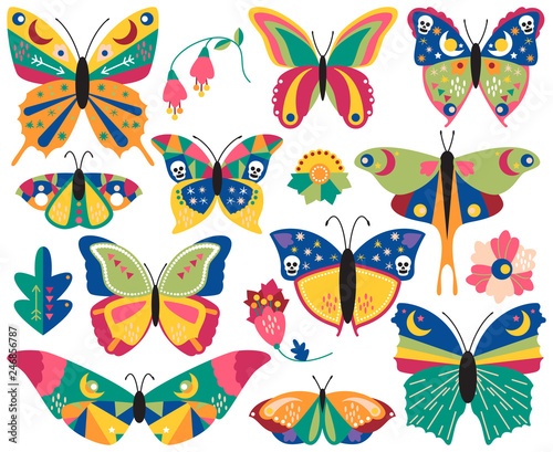 Vector Collection of Bohemian Stylized Butterflies and Moths 