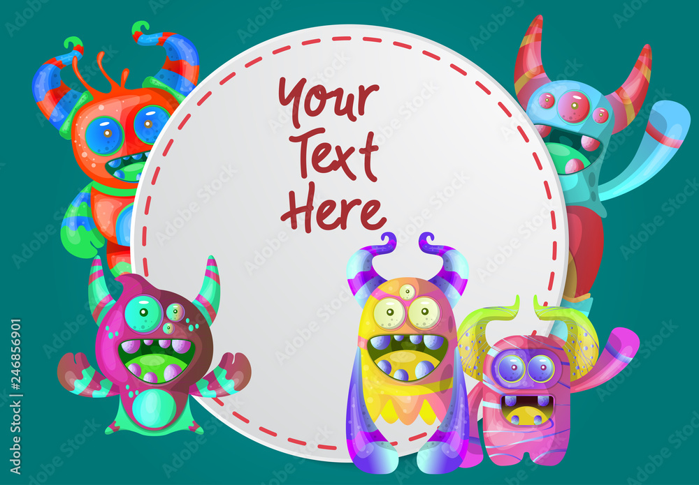 Naklejka premium Cute Cartoon Monster Waving Hello - Vector