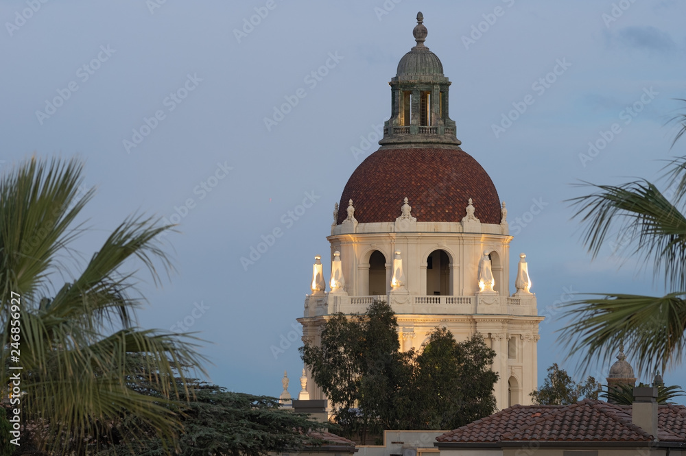 An east view of the Pasadena City Hall dome. The Pasadena City Hall is listed on the National Register of Historic Places.