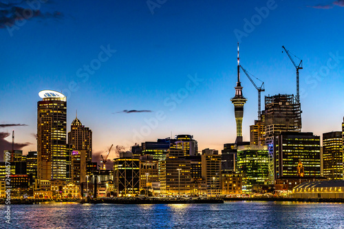 New Zealand. Auckland. The skyline of the city (CBD) by night