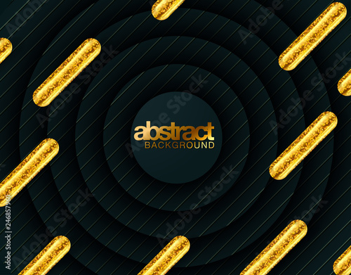 Modern trendy cover design. Vector 3d illustration of liquid golden metallic capsules. Abstract background with colorful gold shapes
