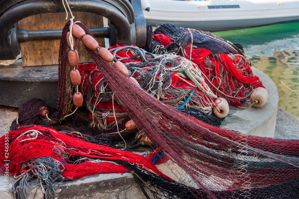 Fishing nets, fishing tackle in italian town