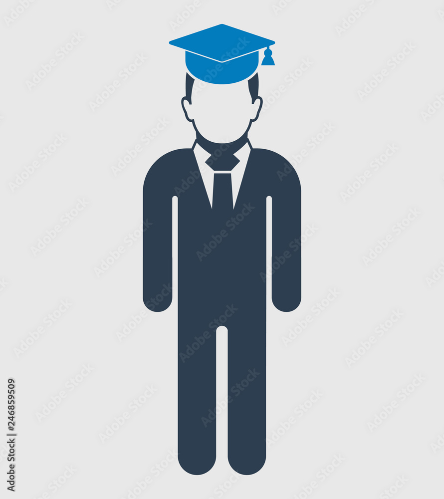 Graduate Student Icon. Standing male symbol on gray background. Flat style vector EPS. Graduate Student Icon. Standing male symbol on gray background. Flat style vector EPS.