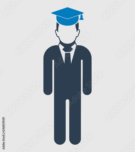 Graduate Student Icon. Standing male symbol on gray background. Flat style vector EPS.