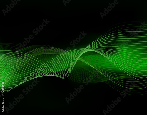 green wavy  lines on dark abstract background