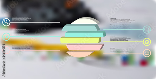 3D illustration infographic template with embossed ring divided to six parts