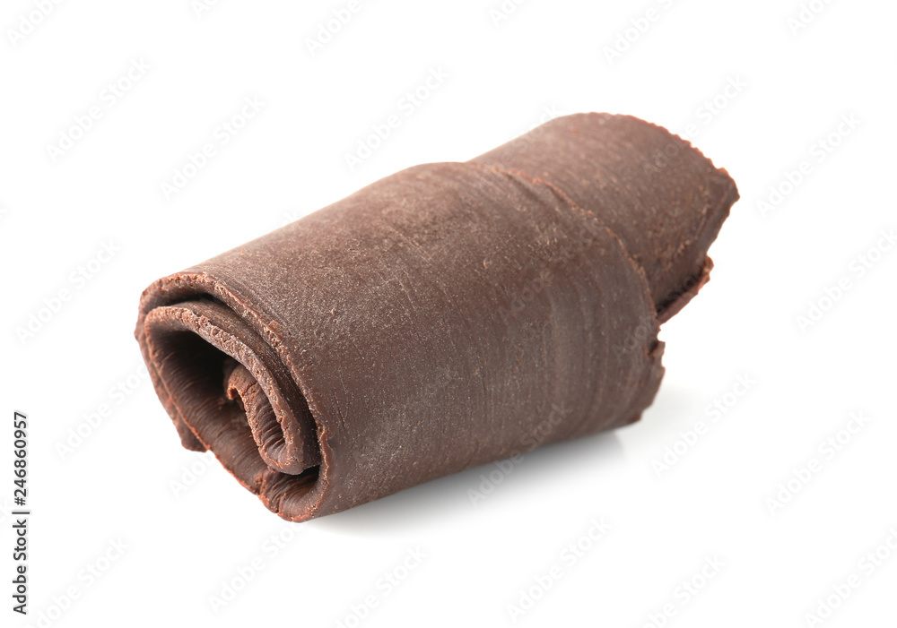 Yummy chocolate curl for decor on white background Yummy chocolate curl for decor on white background