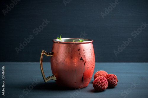 Photography Fresh lychee moscow mule on the rustic background