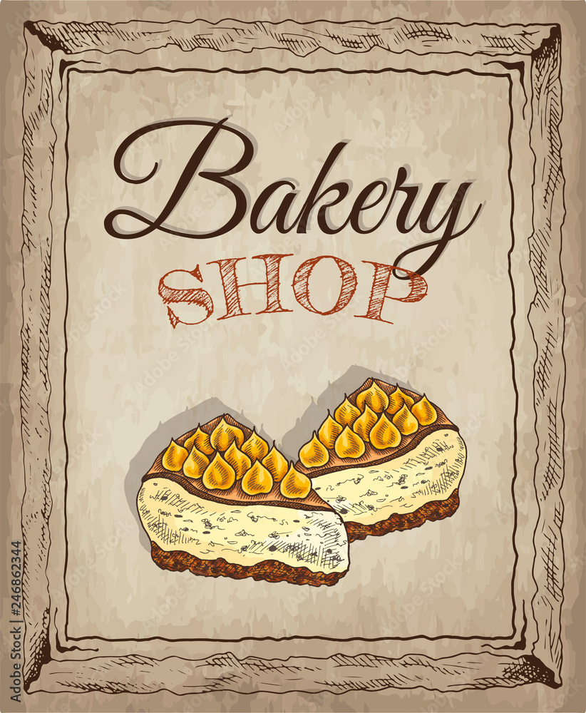 Vector illustration of hand drawn sketch poster of Bakery shop with ...