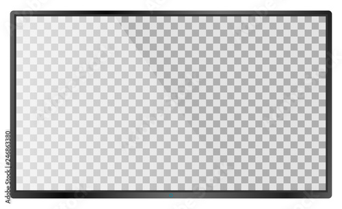 Realistic modern flat 4k TV monitor isolated on white background. Empty transparent screen template mockup. Blank copy space on PC screen. Vector illustration