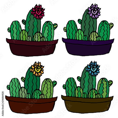 Cute Vintage Doodles of Indoor Plants. Vector illustration. Isolated Hand Drawn Hipster Sketch of Flowers In Pots. Doodle Set, Drawing Style Pen on Paper Notebook.