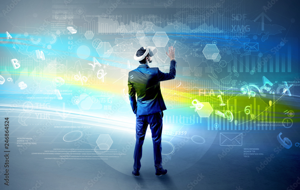 Businessman checking 3d reports and datas with vj glasses
Businessman checking 3d reports and datas with vj glasses