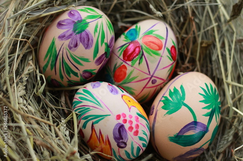 easter eggs and a nest of hay