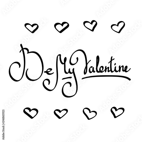 Cute Lettering Valentines Day Hand Drawing Vector Lettering Design. Black Label Happy Valentine's Day For You on White Background with Doodle Hearts.