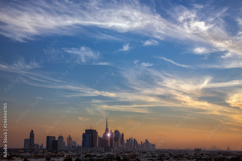 Sunset in city of Dubai