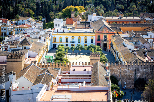 View of Seville city from the Giralda Cathedral tower, Seville (Sevilla), Andalusia, Southern Spain.