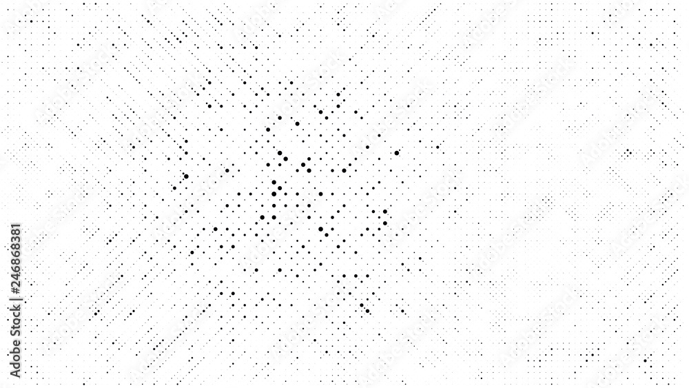 Abstract dots background. Monochrome grunge dirt texture. Halftone Pop Art comic pattern. Polka dot. Geometric vector pattern. Template for presentation flyer, business cards, stickers, report, fabric