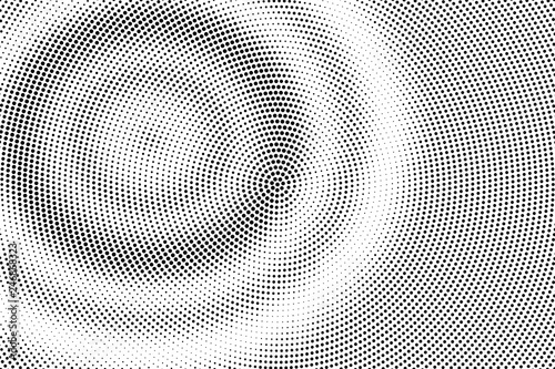 Black on white halftone vector texture. Digital optical illusion. Concentrated dotwork gradient for vintage effect.