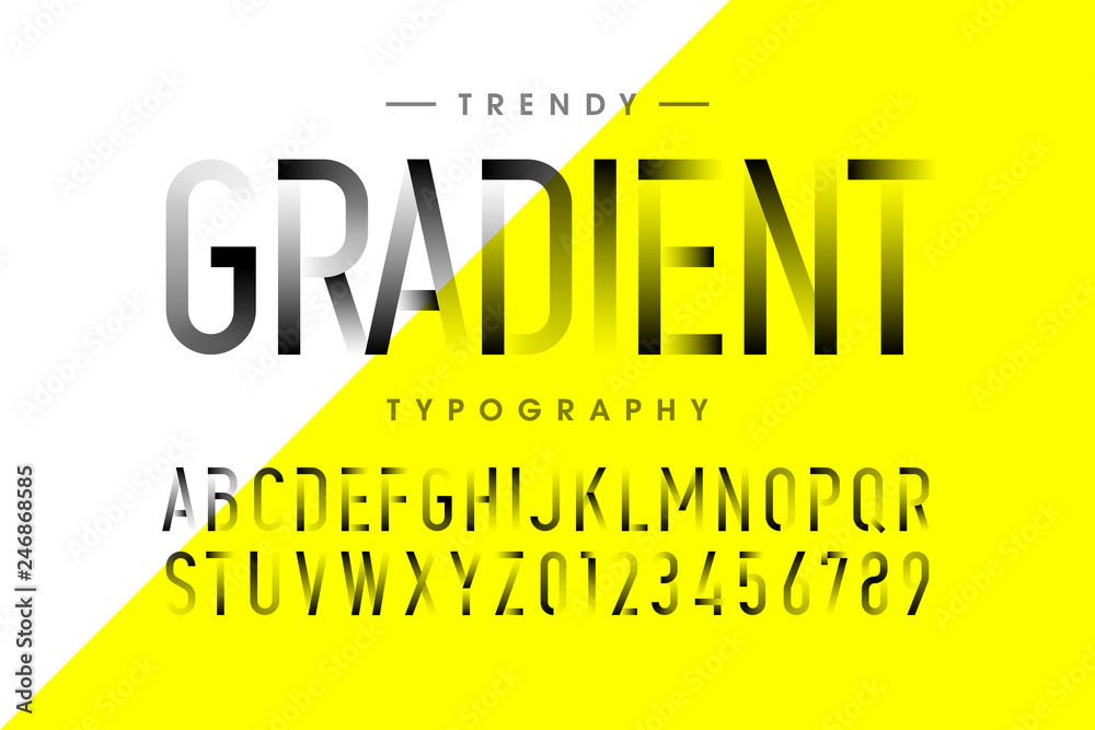 Modern thin gradient font, alphabet and numbers