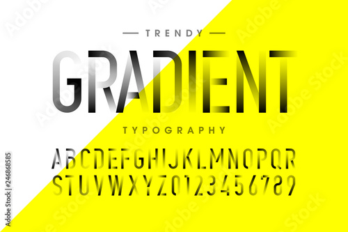 Modern thin gradient font, alphabet and numbers