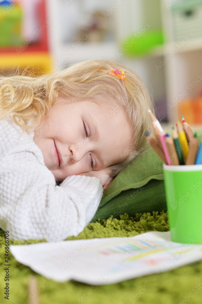 cute little girl sleeping on pillow on floor cute little girl sleeping on pillow on floor