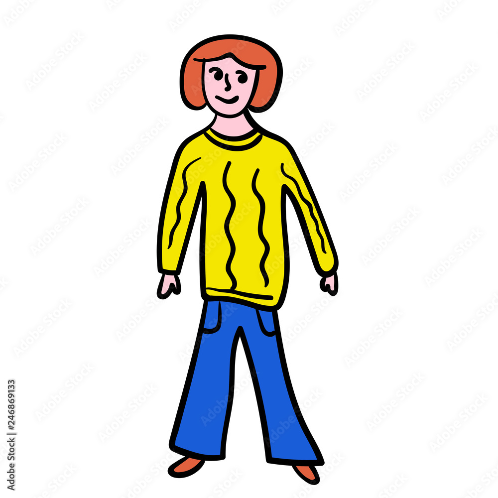 Obraz premium Cartoon doodle linear woman isolated on white background. Vector illustration. 