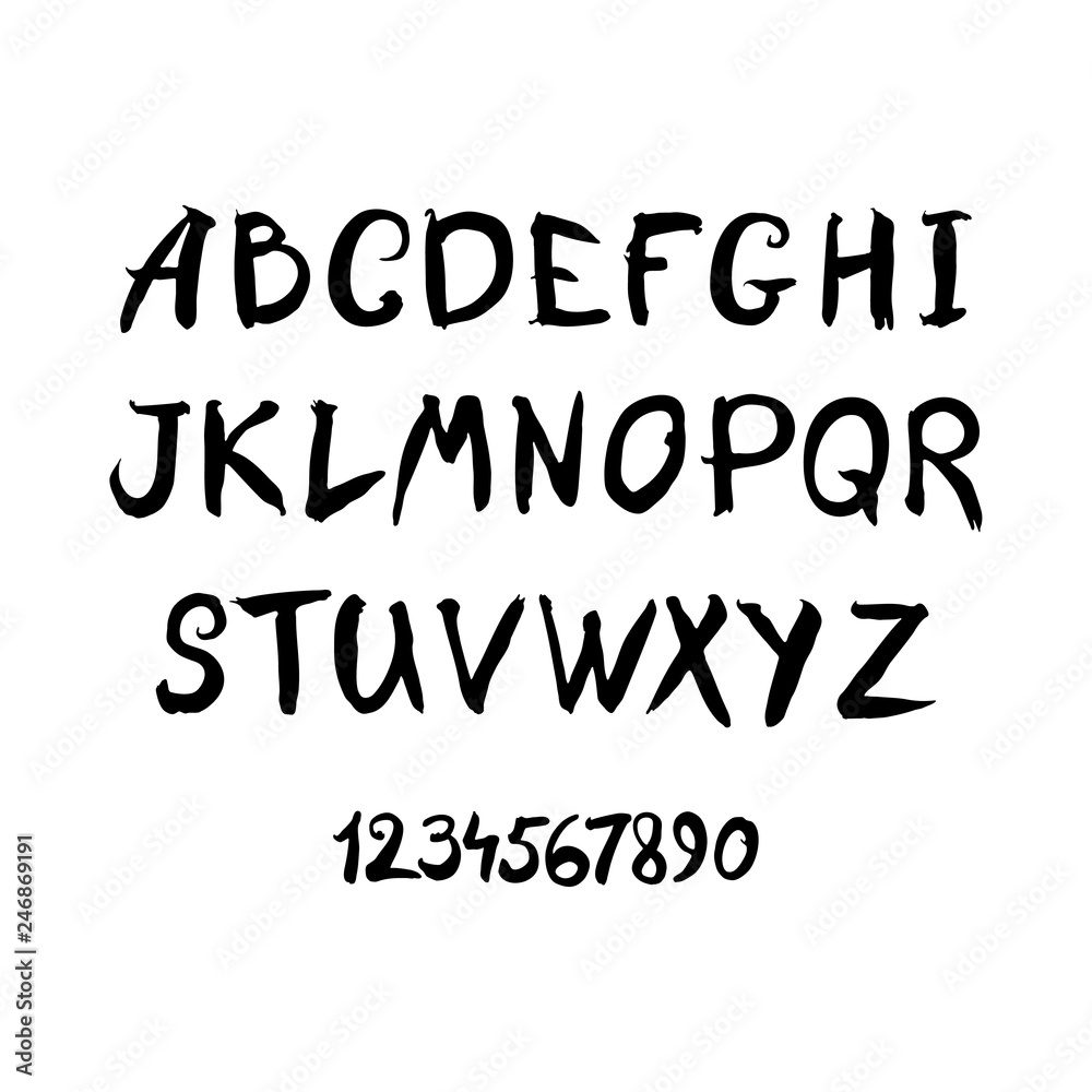 Vector Brush Style Hand Drawn Alphabet Font. Calligraphy alphabet on a white background.