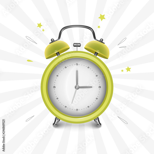 Yellow alarm clock on white background, vector illustration