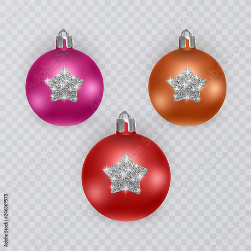 Colorful christmas balls on transparent background  vector christmas decorations